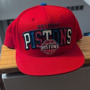 Mitchell & Ness Red and Blue Detroit Pistons Mens Snapback One Size Fits All